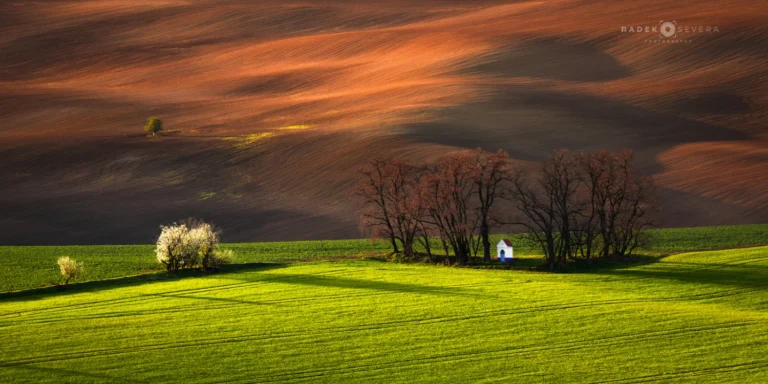 Barborka Chapel above the spring fields in April