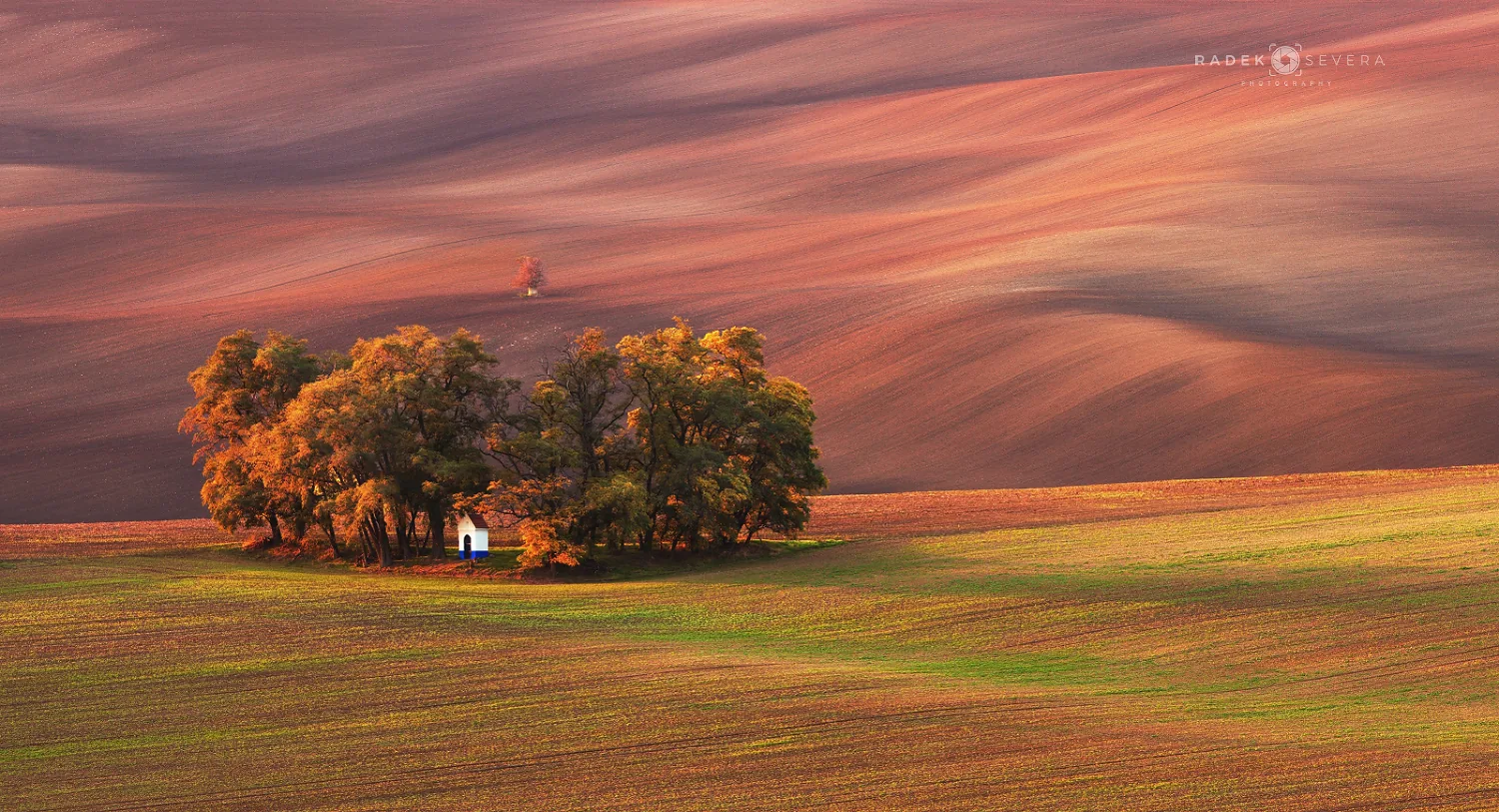 Barborka Chapel above the autumn fields in September, Moravian Tuscany