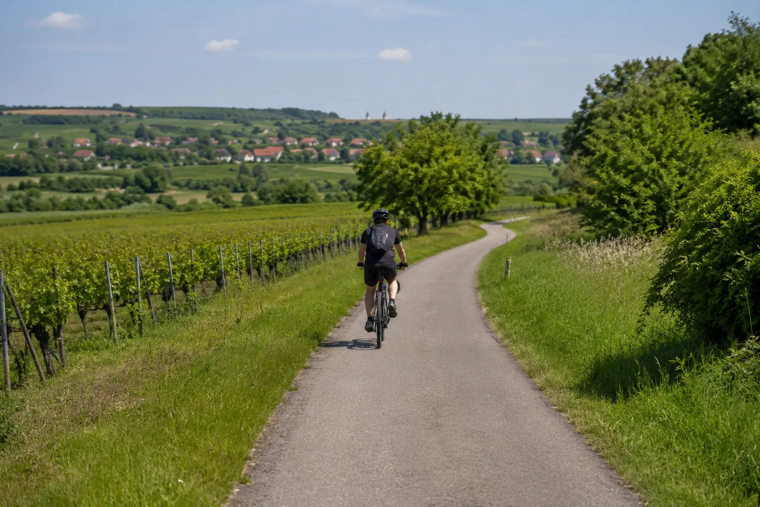 A marked wine trail for cycling and hiking between the villages