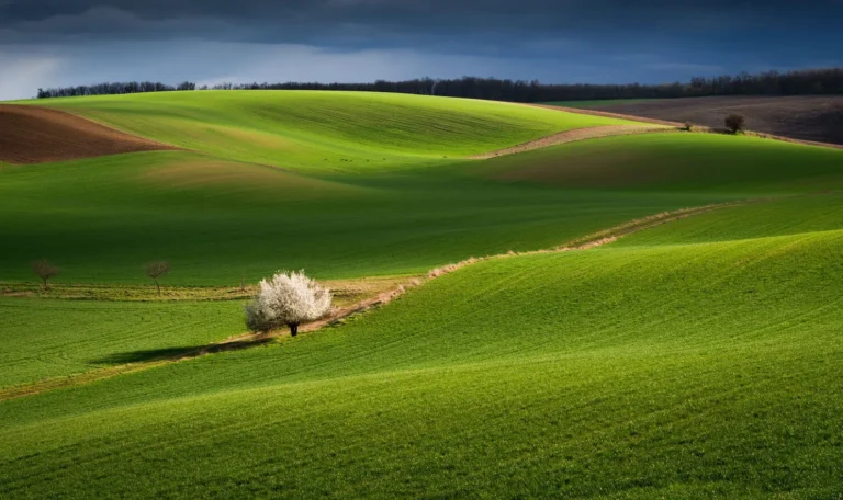 Moravian Tuscany landscape rollings hills and isolated tree in springtime, foto Radek Severa