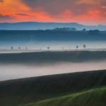 Rolling hills misty morning at sunrise in Moravian Tuscany by Radek Severa moravske toskansko mlha