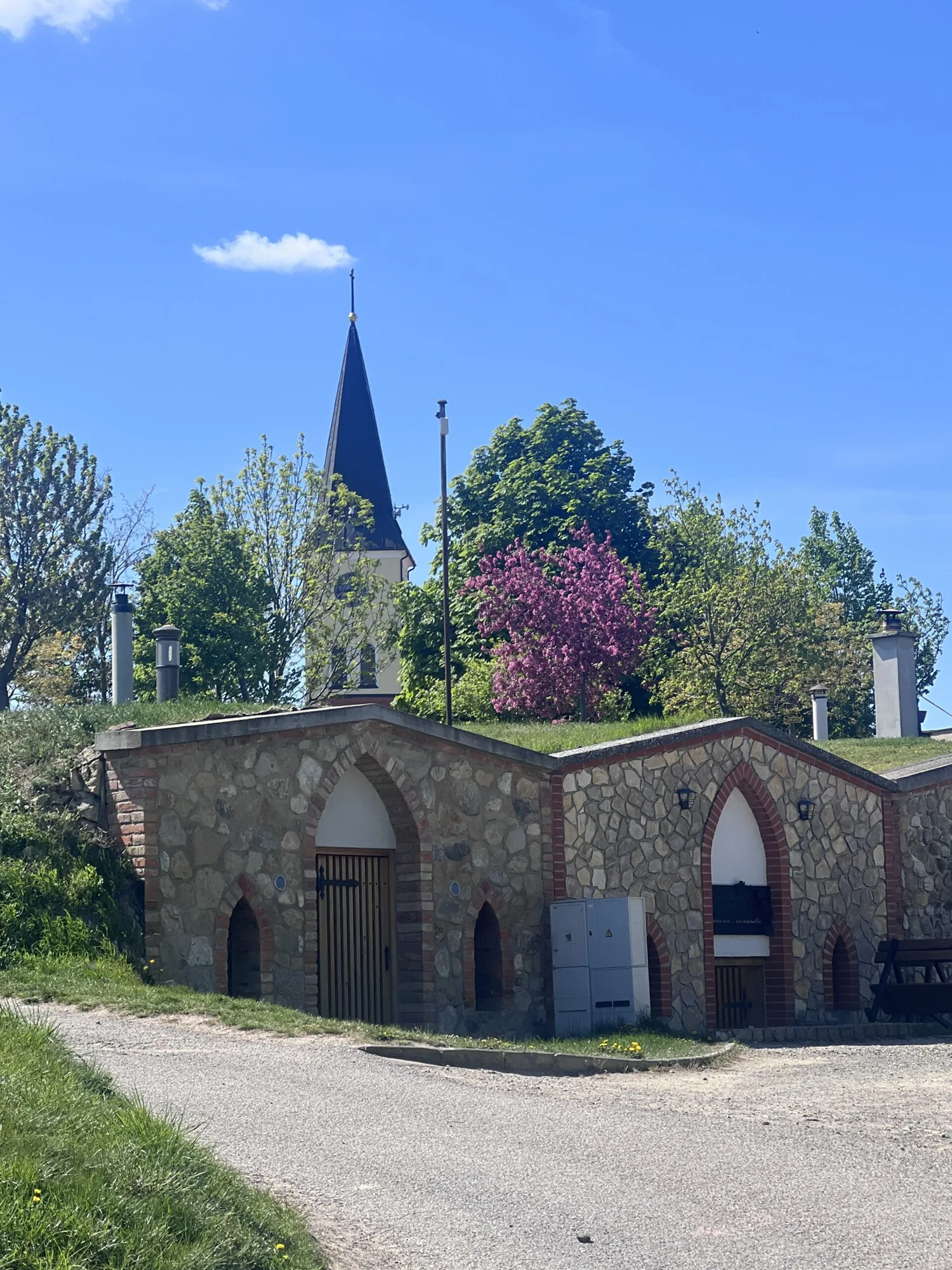The Vrbice cellar alley, its doors open in the afternoon