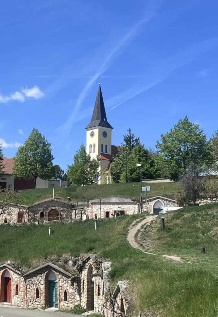 Wine cellars cut into the slope at Vrbice
